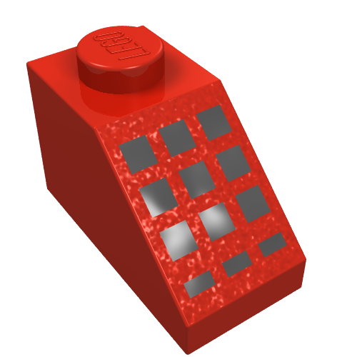 Lego Brick Sloped 45° 2 x 1 with Bottom pin, with 9 Large + 3 Small Black Buttons Print / Red