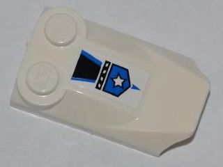 Lego Slope, Curved 3 x 2 x 2/3 with 2 Studs, Wing End with Black and Blue Stripes, Police White Star Badge and Blue Arrow Pattern (Sticker) - Set 8221