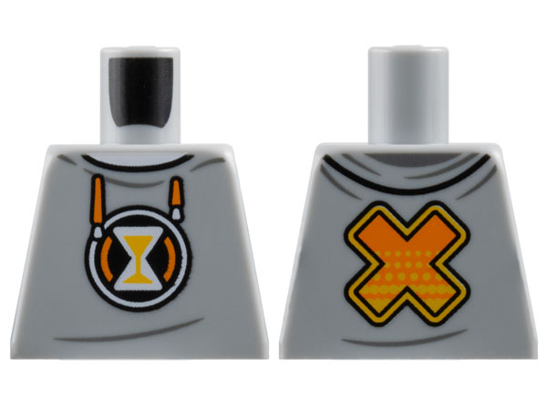 Lego Torso Hoodie, Orange Drawstrings, White Hourglass with Bright Light Orange Sand, 'X' on Back Pattern
