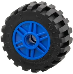 Wheel 18mm D. x 14mm with Pin Hole, Fake Bolts and Shallow Spokes with Black Tire 30.4 x 14 Offset Tread - Band Around Center of Tread (55981 / 92402) / Blue