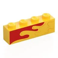 Brick 1 x 4 with Yellow Splotch/Wave on Red Background Print / Yellow