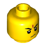 Lego Minifig Head Nezha, Eyebrows, Red Forehead Marking, Stern / Open Mouth Smile Print / Yellow