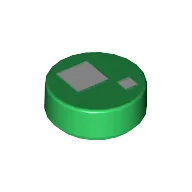 Tile Round 1 x 1 with Large and Small White Squares Print (Brickheadz Eye) / Green