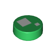 Lego Tile Round 1 x 1 with Large and Small White Squares Print (Brickheadz Eye) / Green