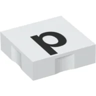 Duplo Tile 2 x 2 with Lowercase 'p' Print / White
