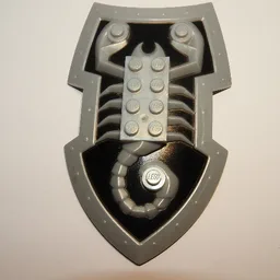 Large Figure Shield, 2 x 4 Brick Relief, Vladek Scorpion with Black and Silver Print / Pearl Light Gray