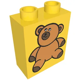 Duplo Brick 1 x 2 x 2 with Brown Teddy Bear Print / Yellow