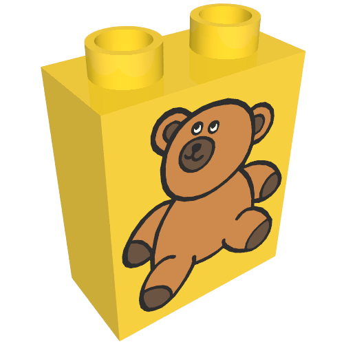 Lego Duplo Brick 1 x 2 x 2 with Brown Teddy Bear Print / Yellow