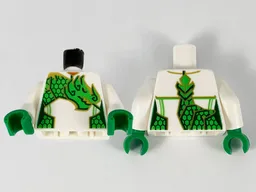 Torso Female Jumpsuit, Bright Green Dragon with Gold Outline Pattern / White Arms / Green Hands
