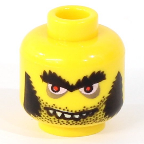 Lego Minifig Head Mad Scientist, Sideburns and Evil Smirk / Glasses and Large Grin with Teeth Print / Yellow