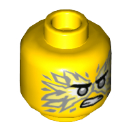 Lego Minifig Head Jay, Light Bluish Gray Eyes, White/LBG Flames, Angry, Teeth / Yellow