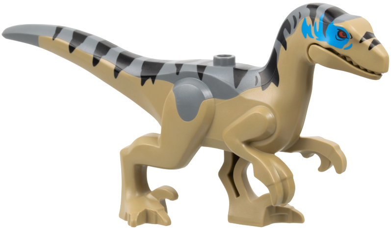 Lego Dinosaur Raptor / Velociraptor with Dark Bluish Gray Back, Black Stripes, Dark Azure Markings