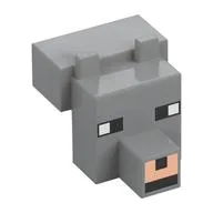 Animal Body Part, Head Blocky with Pixelated Face with Thin Eyes Print (Wolf) / Light Bluish Gray