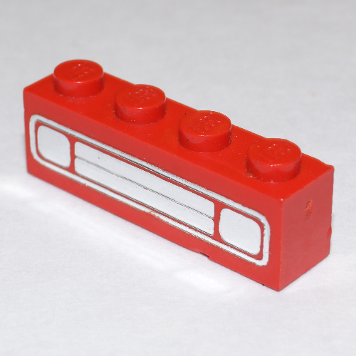 Lego Brick 1 x 4 with Bottom Tubes, Lowered Center Cross Support with Chrome Silver Car Grill Print [Embossed] / Red