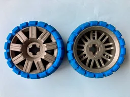 Wheel 72 x 34 with Blue Tire 94 x 40 Balloon Offset Tread / Pearl Dark Gray