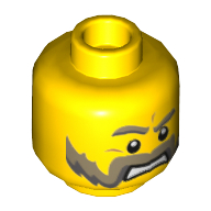 Lego Minifig Head Knight, Moustache Mutton Chops with Brown and Gray Sideburns, Brown and Gray Eyebrows, Pupils Print [Hollow Stud] / Yellow