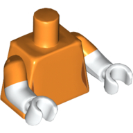 Lego Torso, Dual Molded Arms, Dark Orange Sides Print, Orange Sleeves Pattern, White Arms and Hands / Orange