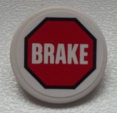 Lego Road Sign 2 x 2 Round with Clip with 'BRAKE' in Red Octagon Pattern (Sticker) - Set 60025
