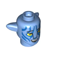 Minifig Head Special Alien Na'vi with Yellow Eyes, Blue Markings, Open Mouth Smile Print / Medium Blue