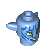 Lego Minifig Head Special Alien Na'vi with Yellow Eyes, Blue Markings, Open Mouth Smile print / Medium Blue