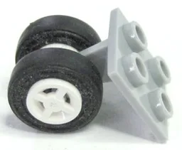Plate, Modified 2 x 2 Thin with Dual Wheels Holder - Split Pins with White Wheels and Black Tires (4870 / 4624 / 3139)