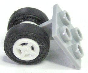 Lego Plate, Modified 2 x 2 Thin with Dual Wheels Holder - Split Pins with White Wheels and Black Tires (4870 / 4624 / 3139)