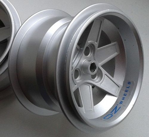 Lego Wheel 62mm D. x 46mm Technic Racing Large with 2x 'OZ WHEELS' Pattern (Stickers) - Set 8461 / Metallic Silver