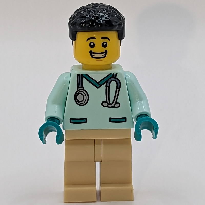 Lego Vet, Light Aqua Shirt, Tan Legs, Black Hair