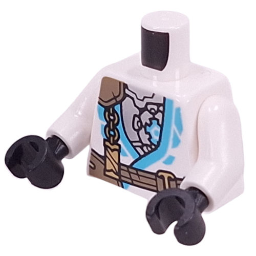 Lego Torso, Ninja Robes, Medium Azure Trim, Dark Tan Strap, Gold Chain, Silver Armor print, White Arms, Black Hands / White