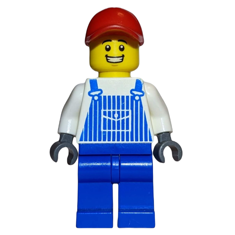 Lego White Torso, Blue Overall, Red Cap