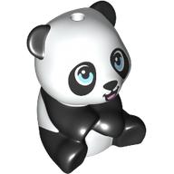 Lego Animal, Bear Cub Sitting Panda with Open Mouth, Bright Light Blue Eyes print / White