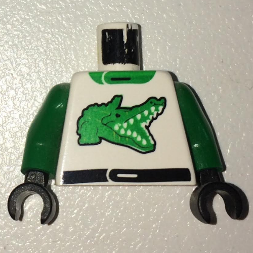 Lego Torso Race Jacket with Alligator Green Print, Green Arms, Black Hands / White