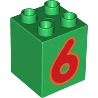 Duplo Brick 2 x 2 x 2 with Red '6' Print / Green