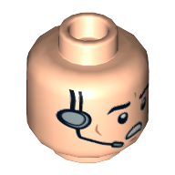 Lego Minifig Head Imperial Crew, Eyebrows, Cheek Lines and Headset with Open Mouth Print [Hollow Stud] / Light Nougat