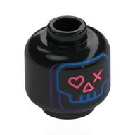 Minifig Head Partie Trooper, Blue Skull, Coral Hears, Triangle, X, Dark Purple Lines / Black
