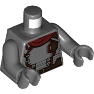 Lego Torso Armor, Dark Red Trim, Dark Brown Belt, Dark Red Scarf Print, Dark Bluish Gray Arms and Hands / Dark Bluish Gray