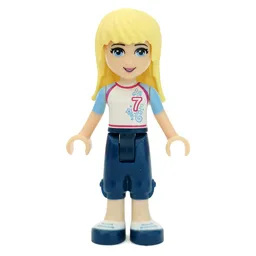 Stephanie - White Jersey, Dark Blue Trousers