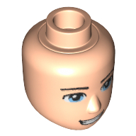 Lego Minidoll Head Male with Light Blue Eyes, Thin Eyebrows, Open Mouth Smile Print / Light Nougat