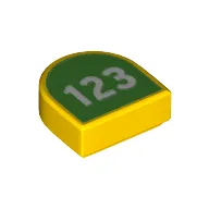 Tile Round 1 x 1 Half Circle with Green Field, White '123' Print