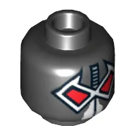Minifig Head Bane, Dual Sided Wrestler Mask with Large Red Eyes / Yellow Hose Print [Hollow Stud] / Black