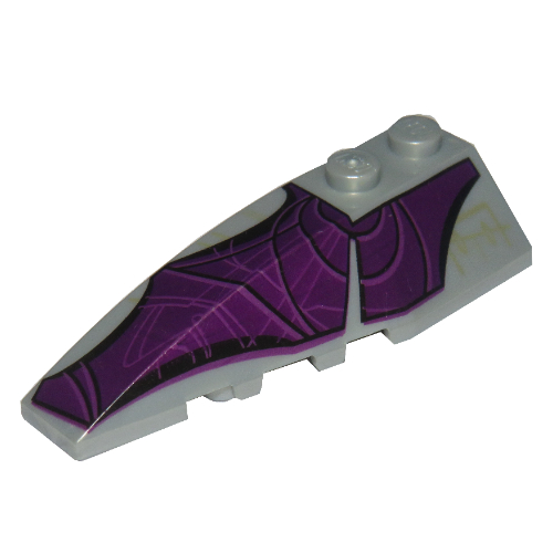 Lego Brick Wedged, Curved 6 x 2 Left with Purple Wing Print / Pearl Light Gray