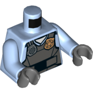 Lego Torso Police Shirt with Dark Bluish Gray Vest, Gold Badge, Radio and 'POLICE' print on Back Print, Bright Light Blue Arms, Dark Bluish Gray Hands / Bright Light Blue