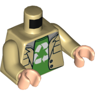 Lego Torso Jacket, Green Shirt with Recycling Logo Print, Tan Arms, Light Nougat Hands / Tan