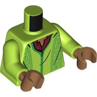 Lego Torso, Poncho, Green Motive, Trim, Dark Red Shirt, Chest print, Lime Arms, Medium Nougat Hands / Lime