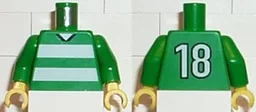 Torso Soccer Uniform Shirt with White Horizontal Stripes, Neck, and Number 18 on Back Pattern / Green Arms / Yellow Hands