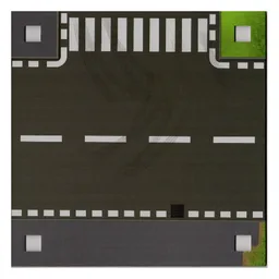 Baseplate with 4 Square Corner Holes and T-Intersection / Curved Road with Dust (Dirt) Marks Print / [No Color/Any Color]