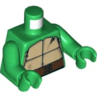Torso Turtle Shell with Crack and Dark Brown Horizontal Belt Print, Green Arms and Hands / Green