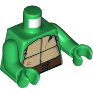 Lego Torso Turtle Shell with Crack and Dark Brown Horizontal Belt Print, Green Arms and Hands / Green