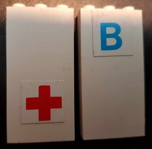 Lego Brick 1 x 3 x 5 with Blue Letter B and Red Cross Pattern (Stickers) - Set 231-1