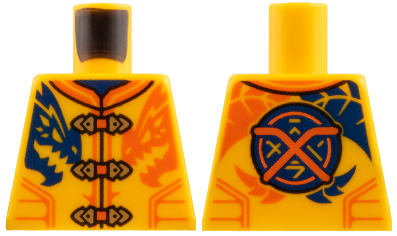 Lego Torso Tang, Gold Clasps, Dark Blue and Reddish Orange Dragons, Ninjago Logogram 'Arin' on Back Pattern